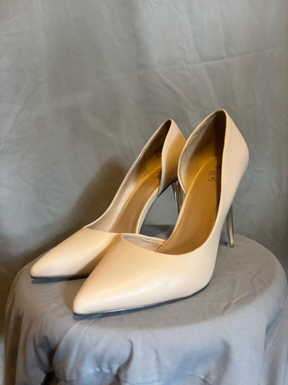 Call It Spring Vegan Blush Nude Pointed Toe Pumps with Clear Stiletto Heel